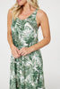 Green | Leaf Print Hanky Hem Midi Dress