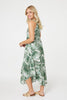 Green | Leaf Print Hanky Hem Midi Dress