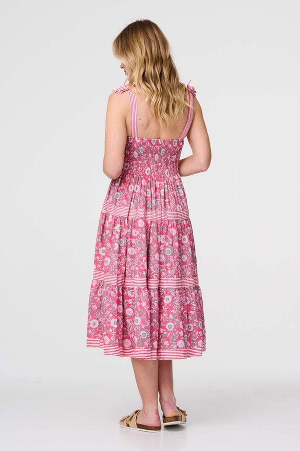 Pink | Floral Sleeveless Tiered Sun Dress