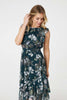 Green | Floral Frill Shirred Midi Dress