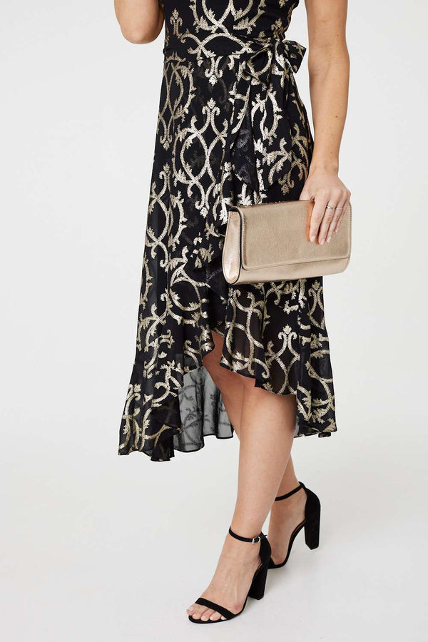 Black | Printed High Low Halter-Neck Midi Dress