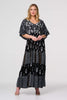 Black | Leaf Print 3/4 Kimono Sleeve Maxi Dress