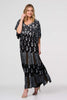 Black | Leaf Print 3/4 Kimono Sleeve Maxi Dress