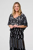 Black | Leaf Print 3/4 Kimono Sleeve Maxi Dress