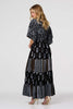 Black | Leaf Print 3/4 Kimono Sleeve Maxi Dress