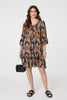 Black | Leaf Print Knee Length Relaxed Dress