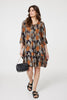 Black | Leaf Print Knee Length Relaxed Dress