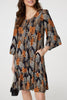 Black | Leaf Print Knee Length Relaxed Dress