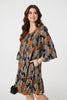 Black | Leaf Print Knee Length Relaxed Dress