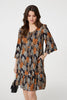 Black | Leaf Print Knee Length Relaxed Dress