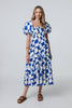 Blue | Printed Puff Sleeve Bardot Smock Midi Dress
