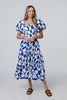 Blue | Printed Puff Sleeve Bardot Smock Midi Dress
