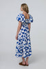 Blue | Printed Puff Sleeve Bardot Smock Midi Dress
