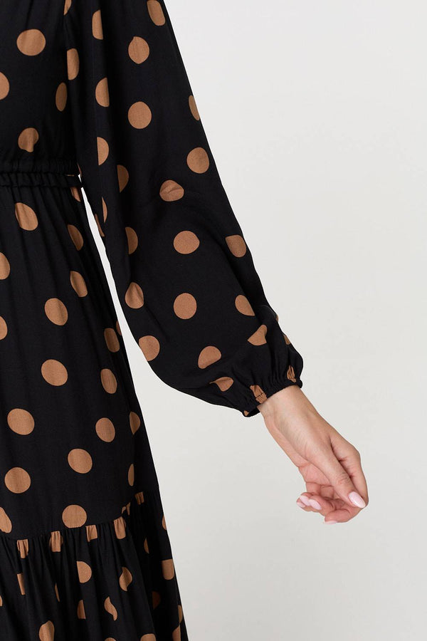 Black | Polka Dot Tie Empire Waist Maxi Dress
