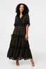 Black | Lace Semi Sheer Flare 3/4 Sleeve Maxi Dress : Model is 5'8