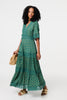 Green | Lace Semi Sheer Flare 3/4 Sleeve Maxi Dress : Model is 5'8