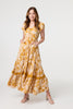 Gold | Leaf Print Cap Sleeve Maxi Dress