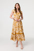 Gold | Leaf Print Cap Sleeve Maxi Dress