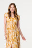 Gold | Leaf Print Cap Sleeve Maxi Dress