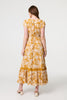 Gold | Leaf Print Cap Sleeve Maxi Dress