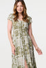 Sage | Printed V-Neck Cap Sleeve Maxi Dress