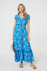 Blue | Tropical Print Angel Sleeve Maxi Dress