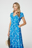 Blue | Tropical Print Angel Sleeve Maxi Dress