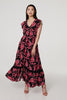 Black | Floral Cap Sleeve Tiered Maxi Dress