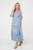 Blue | Floral Lace Trim Tiered Maxi Dress