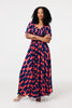 Navy | Printed V-Neck Short Puff Sleeve Maxi Dress