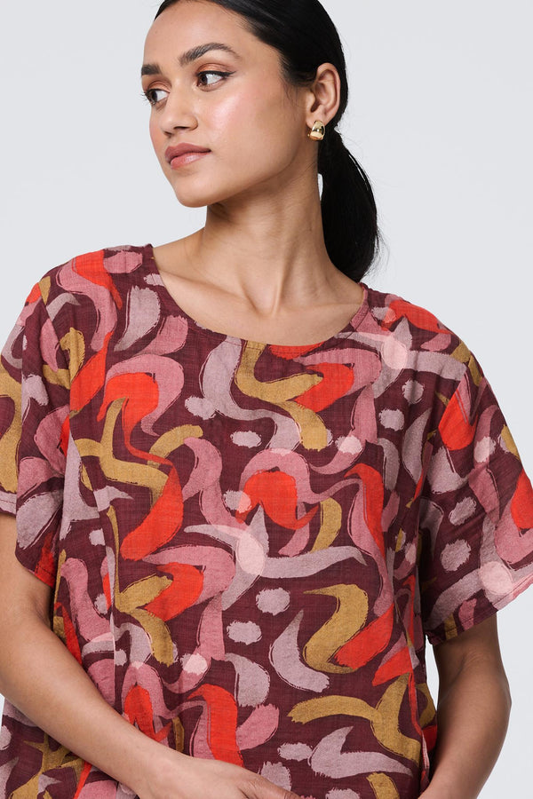 Orange | Printed Round Neck Tunic Dress