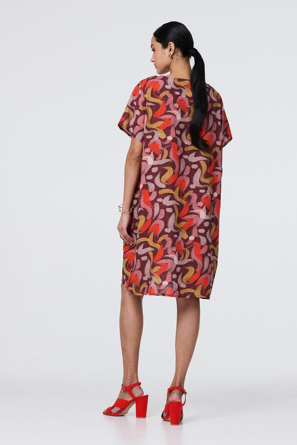 Orange | Printed Round Neck Tunic Dress