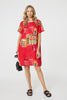 Red | Printed Round Neck Relaxed Shift Dress