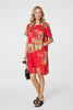 Red | Printed Round Neck Relaxed Shift Dress