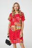 Red | Printed Round Neck Relaxed Shift Dress