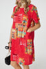 Red | Printed Round Neck Relaxed Shift Dress