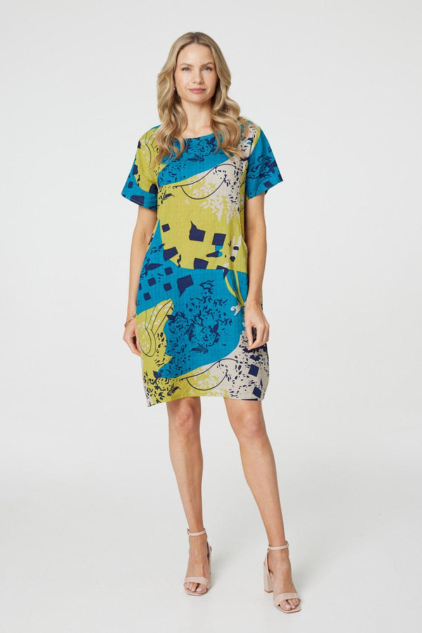 Yellow | Abstract Print Short Sleeve Shift Dress