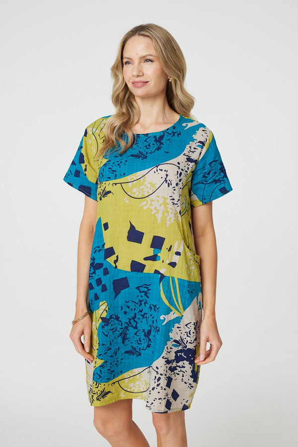 Yellow | Abstract Print Short Sleeve Shift Dress