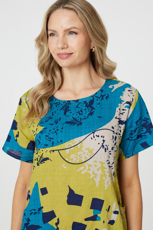 Yellow | Abstract Print Short Sleeve Shift Dress