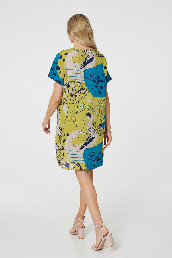 Yellow | Abstract Print Short Sleeve Shift Dress