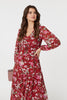 Red | Floral Long Sleeve Tiered Maxi Dress