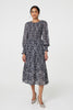 Black | Paisley Long Puff Sleeve Midi Smock Dress
