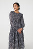 Black | Paisley Long Puff Sleeve Midi Smock Dress
