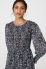 Black | Paisley Long Puff Sleeve Midi Smock Dress
