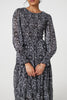 Black | Paisley Long Puff Sleeve Midi Smock Dress
