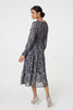 Black | Paisley Long Puff Sleeve Midi Smock Dress
