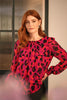 Pink | Animal Print Long Sleeve Ruched Blouse : Model is 5'9