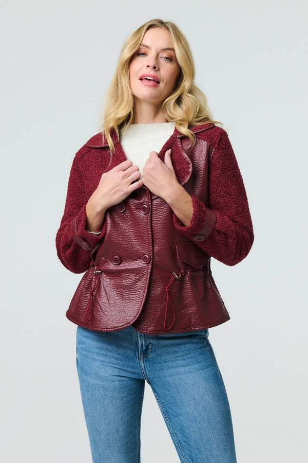 Red | Faux Leather Fleece Lined Jacket
