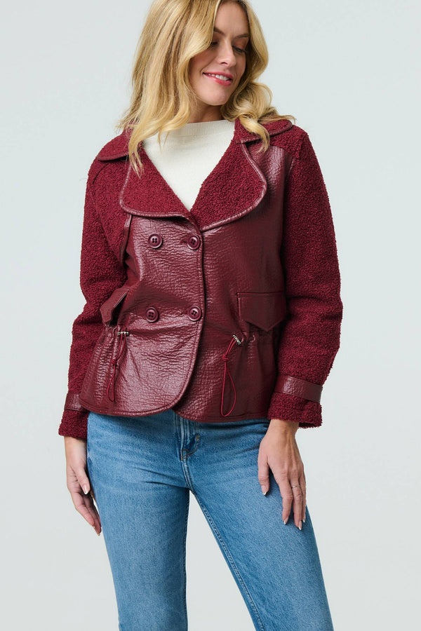 Red | Faux Leather Fleece Lined Jacket
