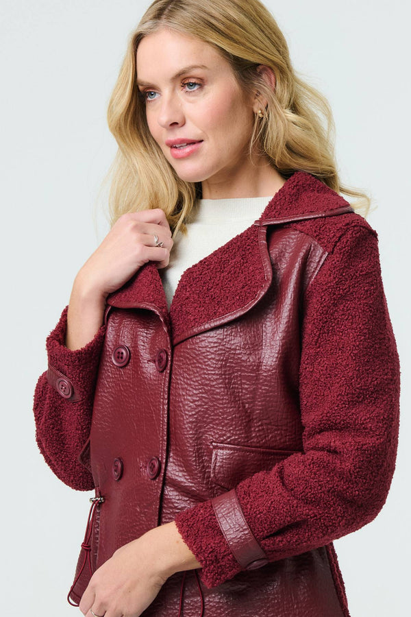 Red | Faux Leather Fleece Lined Jacket
